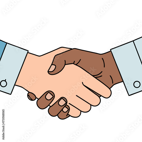 Diverse Hands Clasped in a Business Agreement Handshake on White Background Vector Illustration