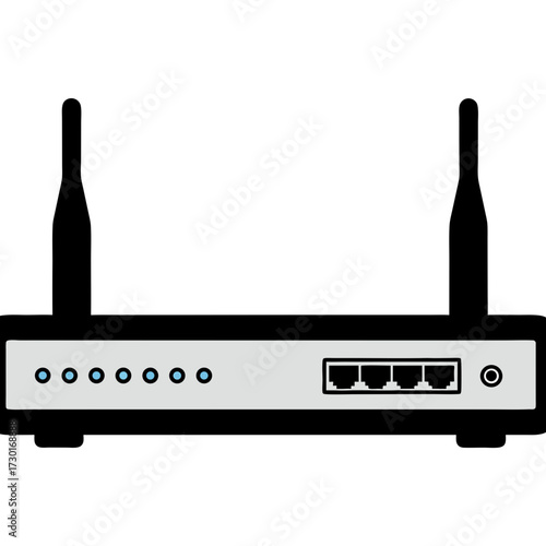 Router Back Panel Vector Illustration with Ports and Indicators on Transparent Background Network Device Design