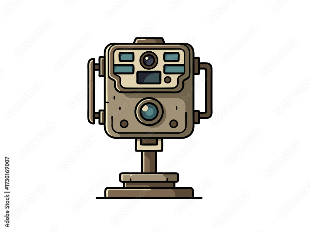Fototapeta premium Retro Style Beige Video Camera Pixel Art on White Background