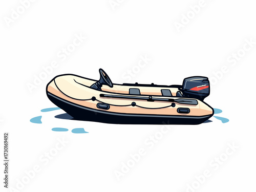 Pixelated Inflatable Boat with Motor on Light Blue Water Vector