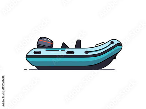 Pixel Art Illustration of a Blue Inflatable Motorboat Isolated on White Background