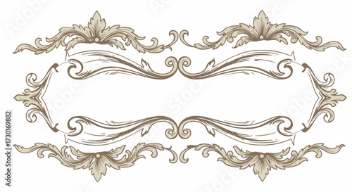Vintage Ornate Frame and Banner on White