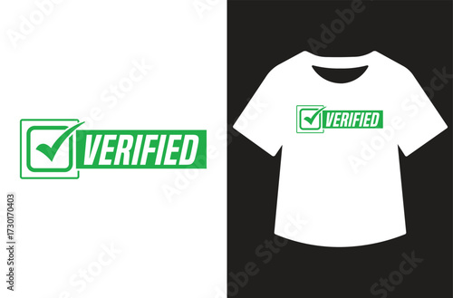 t-shirt, mockup, verified, green, checkmark, logo, design, branding, concept, product, vector, illustration, template, modern, clean, bold, fashion, apparel, graphic, commercial