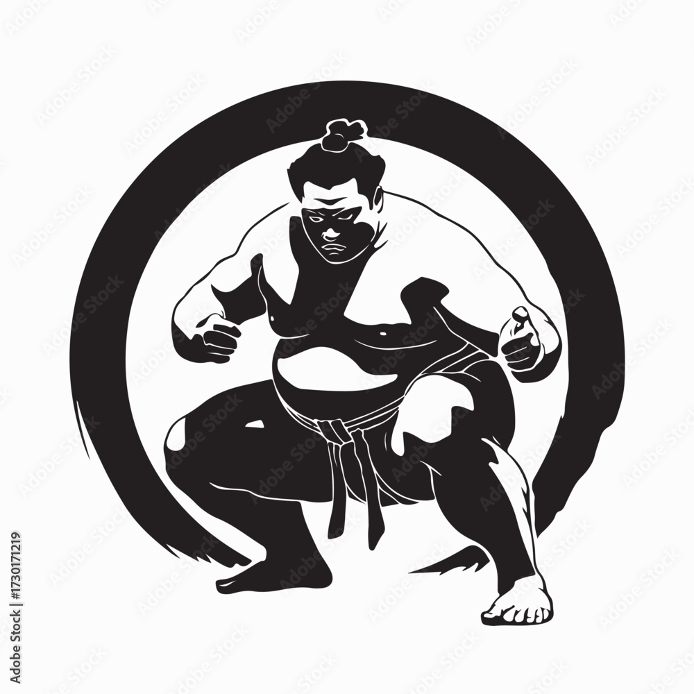 Fototapeta premium Vector Silhouette of Sumo Wrestler in Fighting Pose Isolated on White background