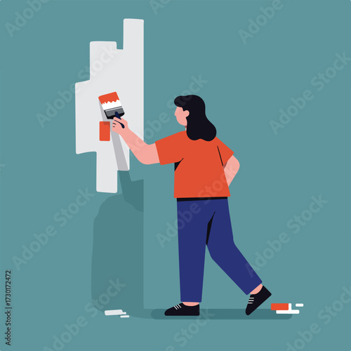 Woman paints a wall white
