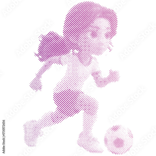 Halftone dots pattern gradient of A Soccer player woman athlete with the ball  in gradient