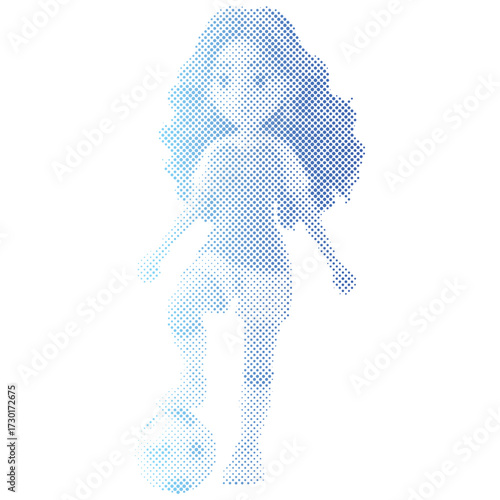 Halftone dots pattern gradient of A Soccer player woman athlete with the ball  in gradient