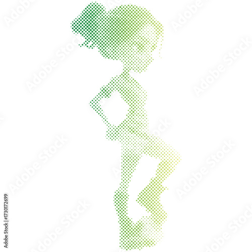 Halftone dots pattern gradient of A Soccer player woman athlete with the ball  in gradient
