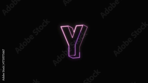 Alphabet Y Neon Text Seamless Loop 4K Black Background Animated Promotional Typography for Video Editing