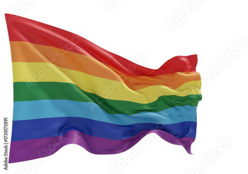 Rainbow Pride Flag Waving on Transparent Background Isolated PNG Symbol of LGBTQ Community Rights and Equality