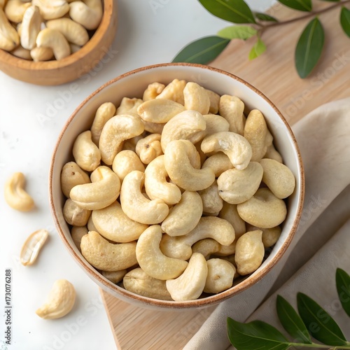 A bowl filled with fresh, delicious cashesw. Perfect for snack, recipes, or healthy eating promotions.
