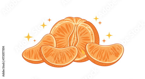A refreshing and juicy peeled mandarin orange with segments beautifully arranged to showcase its vibrant color and texture.