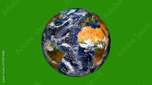 Realistic Earth globe with continents and clouds on a green background planet world