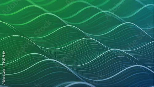 Vector art of abstract green and blue wavy lines forming a dynamic pattern