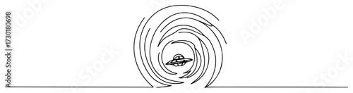 UFO Flying Saucer in a Swirling Vortex Continuous Line Drawing