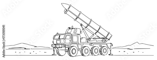 Continuous Line Drawing of a Military Missile Launcher Truck