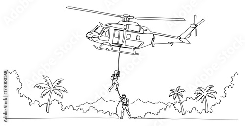 Single Continuous Line Drawing of a Helicopter Rescue Mission