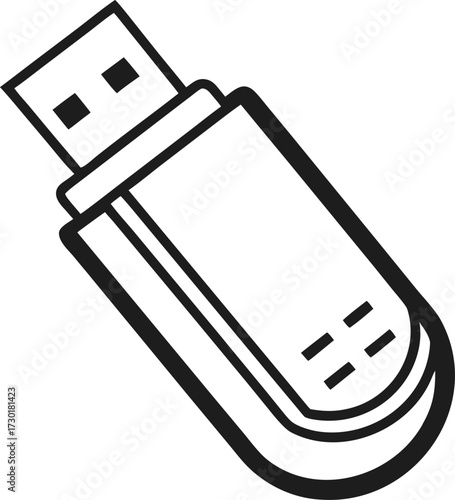 USB flash drive, vector line art icon, black and white, white background