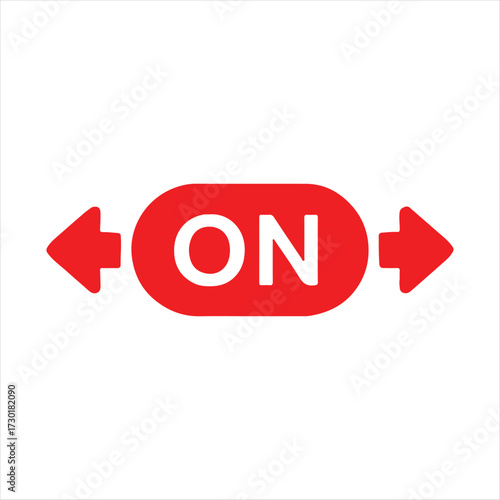 Red ON Button with Arrows – Power Switch Symbol for UI, Control Panel, Activation Interface, and Technology Concepts
