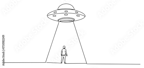 Single Line Art of a Person and a UFO Abduction Beam