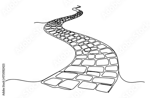 Winding Cobblestone Path Drawn in a Single Continuous Line