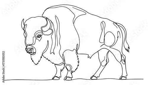 American Bison with a Calf Continuous Line Drawing