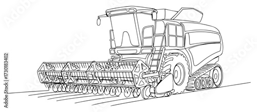 Agricultural Combine Harvester Vehicle in a Single Line Art