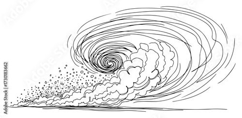 Continuous Line Drawing of a Swirling Tornado Cyclone