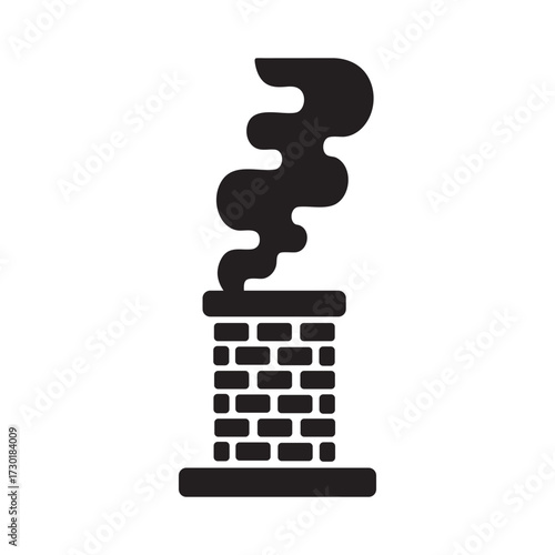 Illustration of a chimney with smoke coming out of it isolated on white background, symbolizing pollution, heating, or industrial activity in a simple design