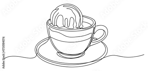 Continuous One Line Drawing of an Affogato Coffee with Ice Cream