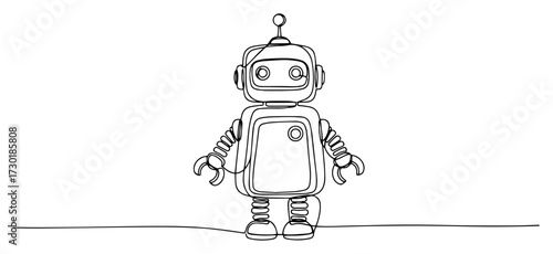 Continuous One Line Drawing of a Cute Vintage Robot