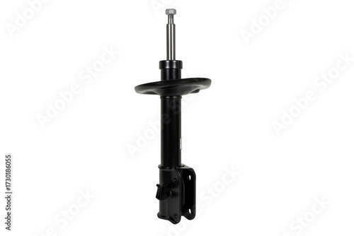 Black car suspension shock absorber strut on transparent background