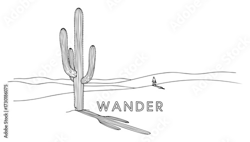 Desert Landscape with a Saguaro Cactus and the Word Wander