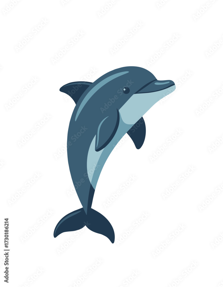 Fototapeta premium Cute Cartoon Dolphin Jumping Marine Animal Isolated Character
