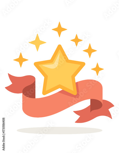 Shining Star Trophy Success Achievement Award Flat Banner