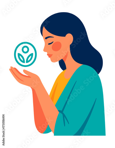Woman Caring Earth Environment Plant Healthcare Symbol Concept
