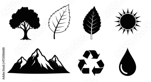 Embrace nature's beauty with this eco-friendly icon set, perfect for sustainable business branding and environmental campaigns with a clean, modern design