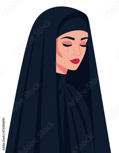 Modest Woman Headscarf Portrait Closed Eyes Beauty