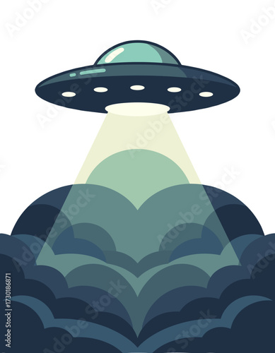 UFO Spaceship Abduction Scifi Beam Clouds