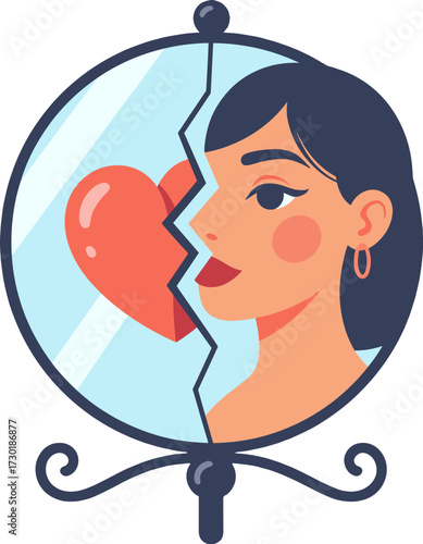 Woman Reflection Broken Mirror Depicting Broken Heart Sadness Emotion