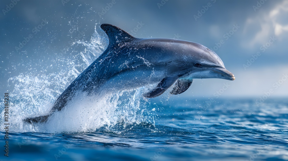 Fototapeta premium Graceful Dolphin Leaping from Ocean Waves