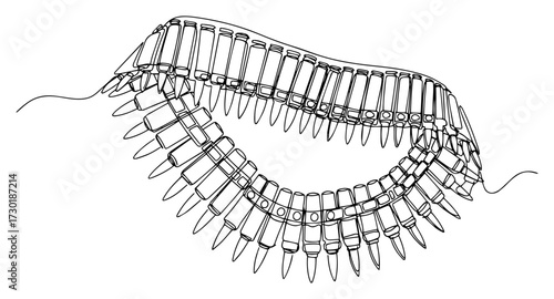 Bandolier Ammo Belt with Bullets One Line Art Illustration