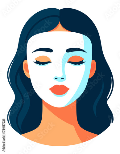 Woman Facial Mask Skincare Beauty Treatment Flat Modern Minimalist Profile