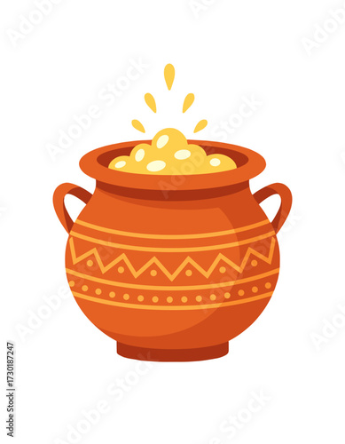 Pongal Pot Traditional Indian Food Dish Celebration Festive Graphic
