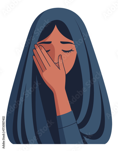 Crying Weeping Sad Woman Face Covered Emotions Grief Depression