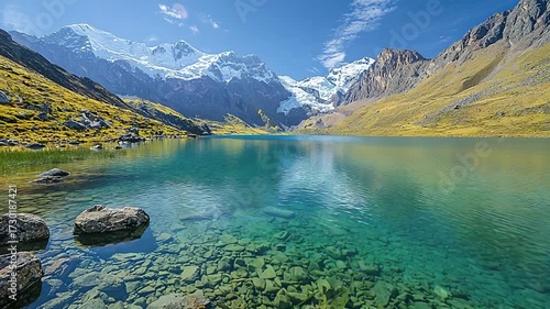 tranquil high altitude lagoons of laguna 69 peruvian landscape video