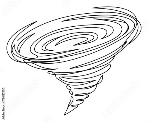 Tornado Cyclone Swirl in a Continuous One Line Drawing