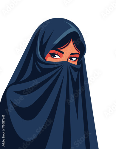 Mysterious Arab Woman Eyes Peeking Traditional Veil Culture Portrait