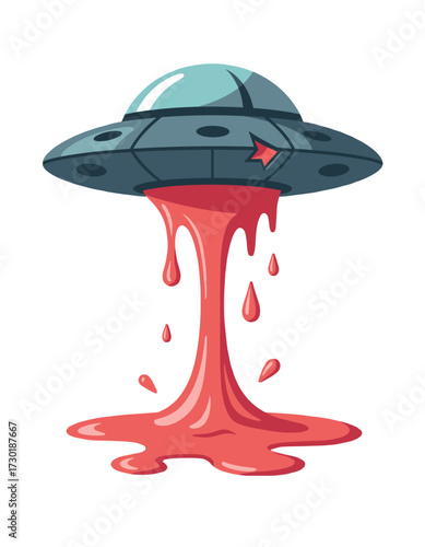 Cartoon UFO Spaceship Beam Liquid Spilling Abduction Concept