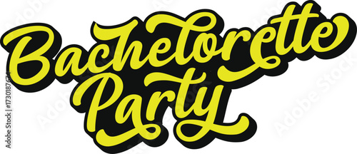Bachelorette Party retro groovy 3D script lettering with bold black shadow sticker
